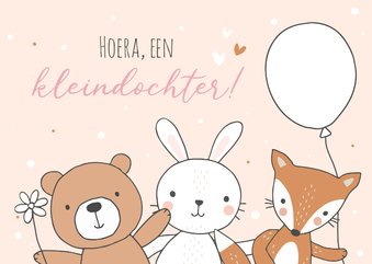 Felicitatiekaart geboorte - Beer vos konijn kleindochter