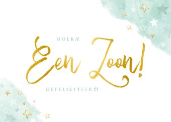 Felicitatiekaart geboorte jongen - waterverf gouden sterren