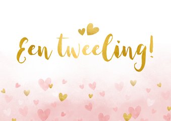 Felicitatiekaart geboorte meisjes tweeling waterverf hartjes