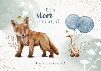 Felicitatiekaart geboorte met vosje en loopeend