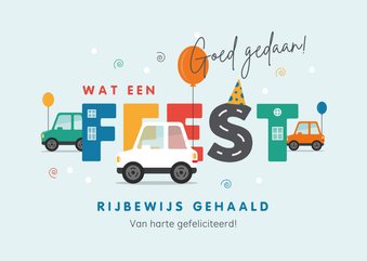 Felicitatiekaart geslaagd rijbewijs auto feest