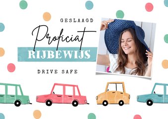 Felicitatiekaart geslaagd rijbewijs confetti auto foto