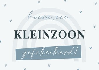 Felicitatiekaart hoera een kleinzoon regenboog in blauw