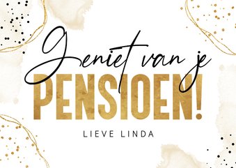 Felicitatiekaart pensioen met gouden waterverf en confetti