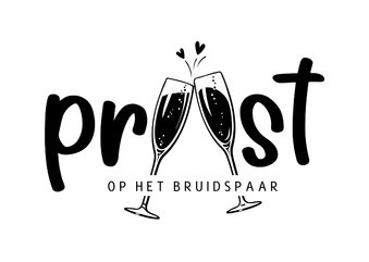 Felicitatiekaart proost op het bruidspaar champagneglazen