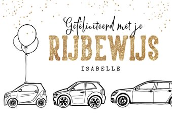 Felicitatiekaart rijbewijs auto confetti goud gefeliciteerd