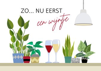 Felicitatiekaart stel dat is verhuisd tijd voor wijn