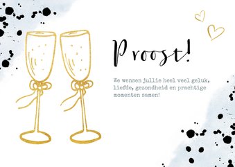 Felicitatiekaart trouwen met gouden champagneglazen toast
