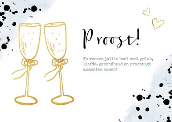 Felicitatiekaart trouwen met gouden champagneglazen toast