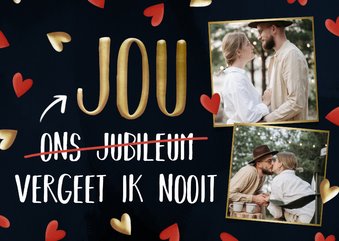 Felicitatiekaart vergeten jubileum met foto's en hartjes