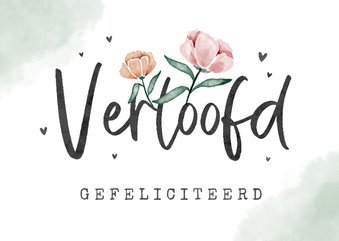 Felicitatiekaart verloofd bloemen waterverf hartjes