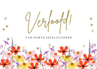 Felicitatiekaart verloofd met kleurrijke zomerbloeiers