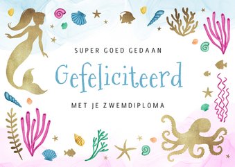 Felicitatiekaart zeemeermin zwemmen zwemdiploma water