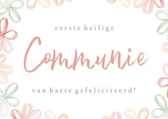 Felicitatiekaartje communie met waterverf bloemen