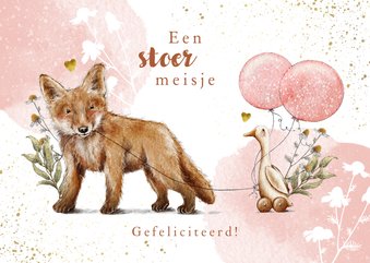 Felicitatiekaartje geboorte met vos en loopeend