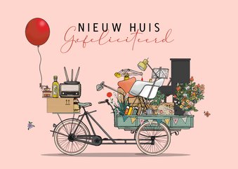 Felicititatie verhuiskaart bakfiets met spullen