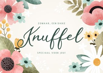 Fleurige zomaar kaart 'Knuffel' bloemen, bladeren en takjes