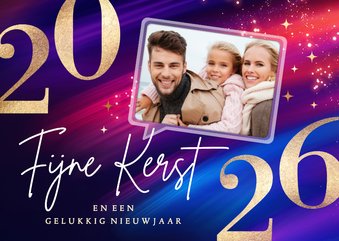 Foto kerstkaart 2026 rood met blauw