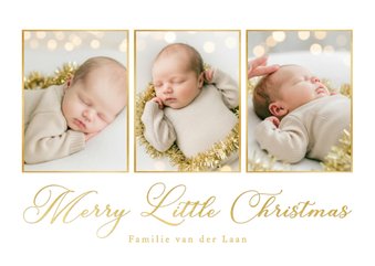 Foto kerstkaart fotocollage baby klassieke gouden typografie