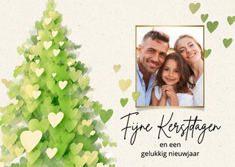 Foto kerstkaart hartjes kerstboom groen