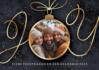 Foto kerstkaart JOY in stijlvol goud