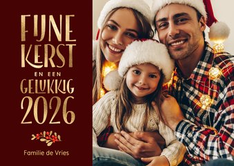 Foto kerstkaart klassiek rood met foto 2026