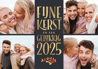 Foto kerstkaarten 2025 collage donker grijs goud 