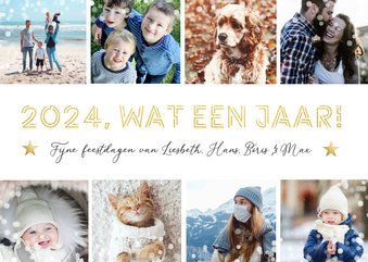 Fotocollage kerstkaart met 8 foto's - 2024 wat een jaar!