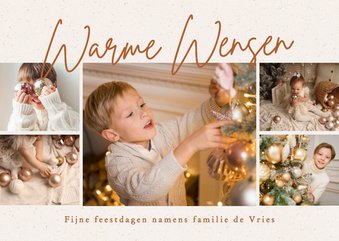 Fotocollage kerstkaart met papiertextuur warme wensen