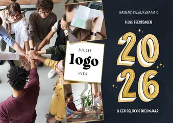Fotocollage kerstkaart zakelijk donkerblauw met 2026