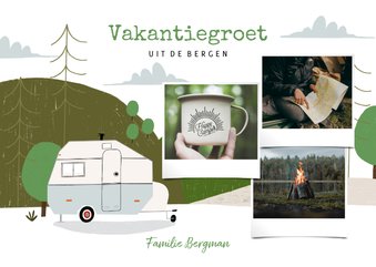 Fotocollage vakantiekaart kamperen in de bergen 