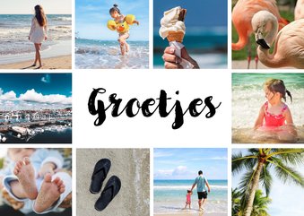 Fotocollagekaart liggend met 10 foto's en de tekst groetjes