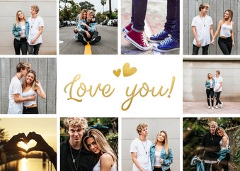 Fotocollagekaart met ruimte voor 10 eigen foto's en love you