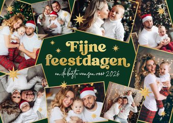 Fotokaart fotocollage fijne feestdagen gouden sterren kerst