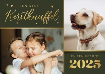 Fotokaart liefdevol kerstknuffel hartjes foto goud kerst