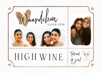 Fotokaart met tegoedbon high wine goud ticket