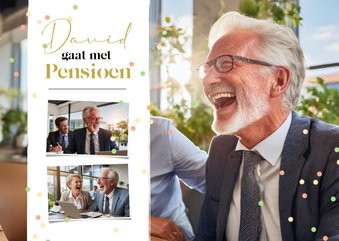 Fotokaart pensioen bedankt medewerker confetti