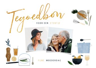 Fotokaart tegoedbon etentje met illustraties en foto's