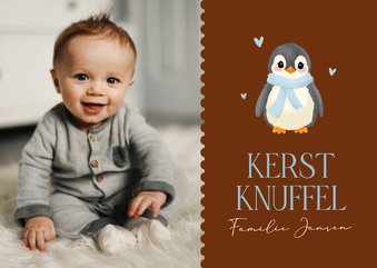 Fotokaartje kerst met schattige baby pinguïn hartje