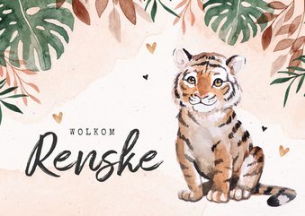 Fries geboortekaartje tijger jungle waterverf meisje