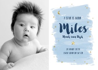 Geboortekaartje foto sterren maan hip waterverf