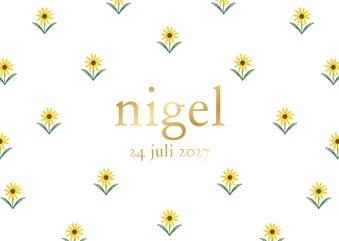 Geboortekaartje lief zonnebloemen goudfolie minimalistisch