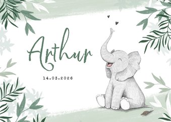 Geboortekaartje met olifant jongen groen jungle