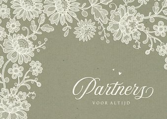 Geregistreerd partnerschap vintage kraft kant bloemen groen