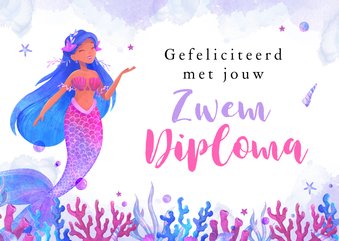 Geslaagd kaart zeemeermin zwemdiploma trots