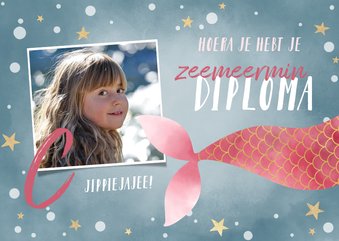 Geslaagd zwemdiploma met zeemeermin en eigen foto