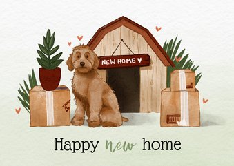 Getekende felicitatiekaart nieuwe woning met hond