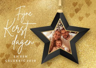 Gouden kerstkaart hippe foto kerstbal