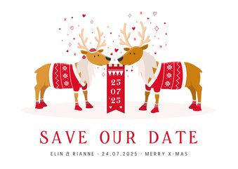 Grappige kerst Save the Date kaart met rendieren illustratie