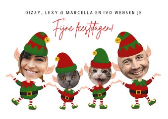 Grappige kerstkaart 2 personen +2 huisdieren in kerstpakjes